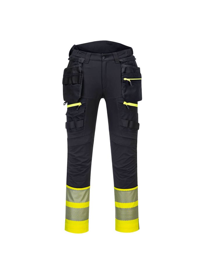 DX4 Hi-Vis Detachable Holster Pocket Class 1 Trouser, 28, R, Yellow/Black
